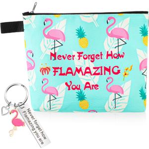 Paterr Flamingo Gifts for Women Flamingo Cosmetic Bag with Inspirational Keychain Zipper Makeup Bag Toiletry Pouches Organizer Motivational Gifts for Girls Women Nurse Teacher Coworker Staff