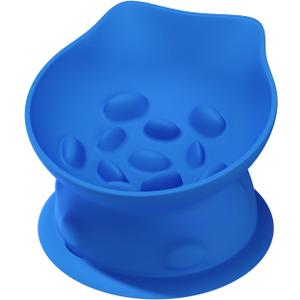 Slow Feed Cat Bowl, Elevated Cat Food Dish with Tilted Design, Dual-Use for Dry and Wet Food, Anti-Vomit, Anti-Choking, Easy to Clean (Big, Blue)