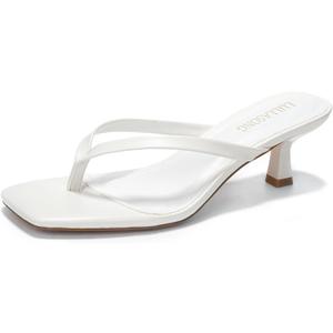 LULLASONG Women's Kitten Heels Sandals Square Open Toe Flip Flop Heels 1.8-2 Inch Heeled Sandals for Women (White) 7.5
