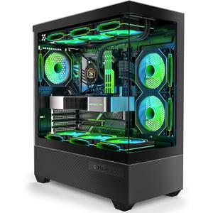 Gaming PC Case, Type-C ATX Computer Case with 6 PWM ARGB Fans Pre-Installed, Full Tower PC Case Full-View Dual Tempered Glass, Black(H2)