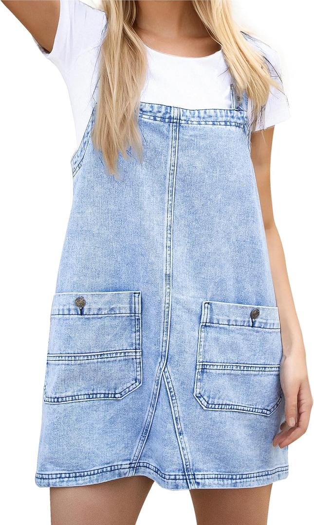 Womens Denim Overalls Dress Casual Summer Jeans Adjustable Strap Short Rompers with Pockets (Medium, Lightblue)