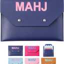 Leather Mahjong Card Clutch Holder Pouch for Cards Mahjong Accessories Protective Cover Case with Secure Closure Ideal Gift for Lover Playing Game Night(8x6 Inch,Navy Blue)