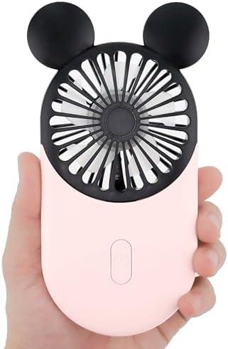Kbinter Cute Mouse Personal Mini Fan, Rechargeable Handheld USB Fan, 3 Adjustable Wind Speeds and Wearable Design, Portable Pocket Size for Indoor Or Outdoor Activities (Pink)