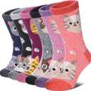 MQELONG Wool Socks for Kids Boys Girls Winter Warm Wool Hiking Thick Boot Cozy Crew Socks 6 Pairs (6 Pairs Footprint Cat, 4-7 Years)