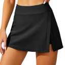 Aqua Eve Women Swim Skirt Tummy Control Swimsuit Skirt with Built-in Shorts High Waisted Split Swim Bottom (Medium, Black)
