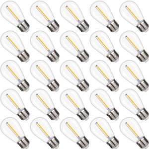 S14 Replacement LED Light Bulbs, Shatterproof & Waterproof 1W S14 LED Bulbs, Outdoor String Lights , E26 Base Patio Edison LED Light Bulbs, Warm White 2200K Plastic 70ML Non-Dimmable 25 Pack