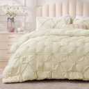 BEDELITE Beige Queen Comforter Set - 3 Pieces Boho Pintuck Bedding Comforter Sets, Lightweight Soft & Warm Bed Comforter Queen with 2 Pillowcases for All Season