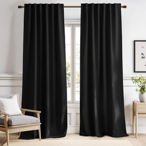 NICETOWN Halloween Black Blackout Living Room Curtains 84 inches Long, Black Out Curtain Panels for Bedroom - (Black Color) W52 x L84, 1 Pair, Thermal Insulated Blackout Draperies Window Treatment