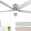 52 Inch Flush Mount Brushed Nickel Ceiling Fan with Light and Remote Control.Noiseless,Dimmable,3CCT,6 Speeds Reversible, Low Profile DC Ceiling Fans for Indoor or Covered Outdoor Use,ETL Listed