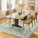 Washable Area Rug 5'7' Green Large Living Room Rug Dirty Pink Blue Floral Non-Slip Soft Boho Colorful Oriental Vintage Bedroom Carpet Dining Room Nursery Home Office Indoor Decor