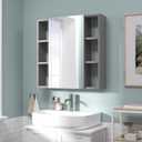 24x24 Bathroom Cabinet with Mirror, Wall Cabinet with 1 Mirrored Doors, Adjustable Shelf, Open Compartment, Wall-Mounted,Grey (Assembly Required)