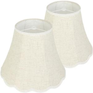 Beige Linen Bell Lamp Shades Set of 2, 6.6912.810.04 inch Medium Lampshade for Table Lamps, Scalloped Petal Braid Edge Lamp Shade for Farmhouse, Modern, Vintage Decor, Spider Fitter, Easy Assembly