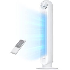 DREO Tower Fan for Bedroom, 25ft/s Velocity Quiet Floor Fan, 90 Oscillating Fans for Indoors with 4 Speeds, 4 Modes, 8H Timer, Standing Fans, Bladeless Fan, White (DR-HTF007)