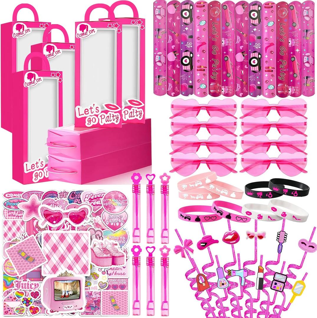 122 Pcs Pink Party Favors Pink Toy Gift Goodie Bag Stuffer Filler Makeup Party Decorations, Princess Theme Birthday Party Favors Decorations.