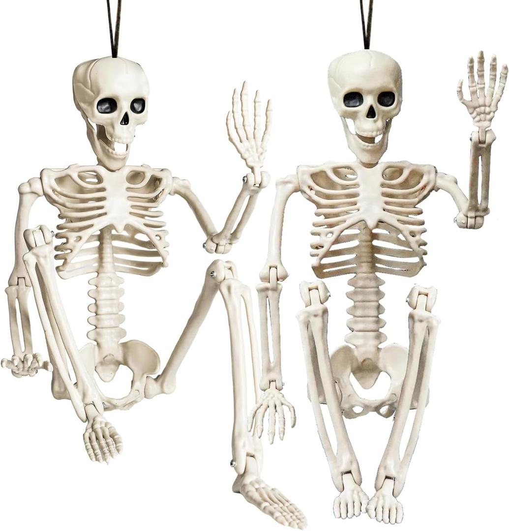 NEROSUN Halloween Skeleton Decorations, 2 Pack 26 Inch Full Body Skeleton with Movable Posable Joints, Human Bones Decorations for Graveyard Indoor Outdoor Decor