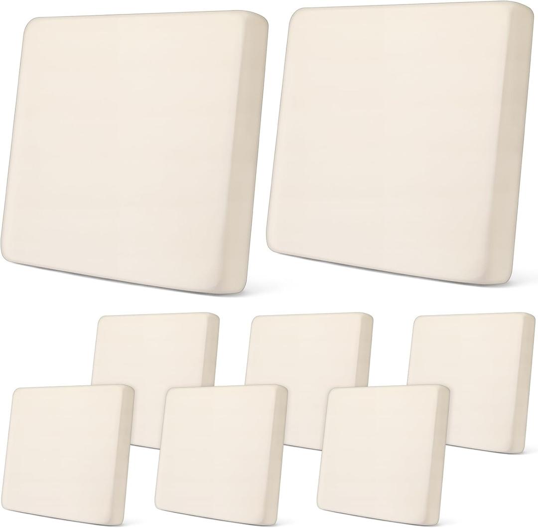 Newwiee 8Pcs Patio Cushion Covers Stretch Outdoor Cushion Cover Replacement for Patio Furniture Sofa Couch Slipcovers, Soft Flexibility Washable Furniture Protector(Waterproof Pure,Beige), 19.68"D x 19.68"W x 1.96"H