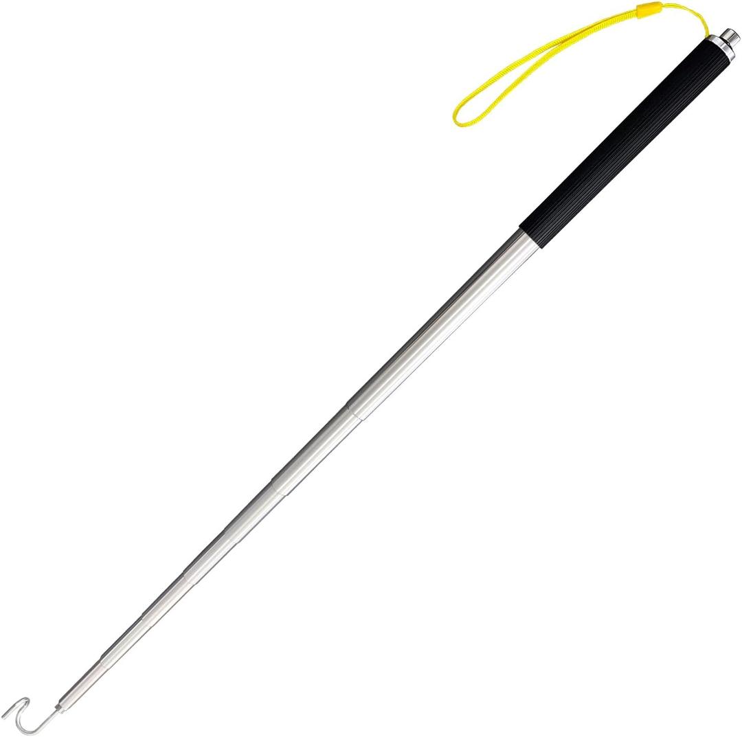 Telescoping Pole with Hook Magnetic Pickup Grabber Tool, Telescopic Push Pull Rod Wire Grabber Tool Fish Stick, Telescopic Magnetic Pick-Up Tool (Black-1p)