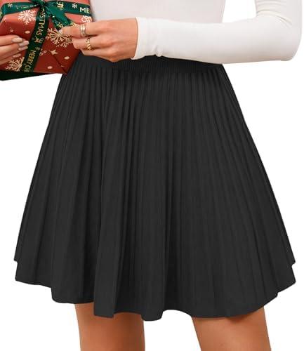 SEAFORM Women's Pleated Knit Mini Skirts Stretchy High Waist A-Line Casual Sweater Skirt Fall Winter Skirts for Women, Size L