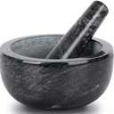 Tera Marble Mortar and Pestle Set Large Solid Stone Grinder Spice Herb Grinder Pill Crusher (Black, Diameter 5.5") Missing One Detail