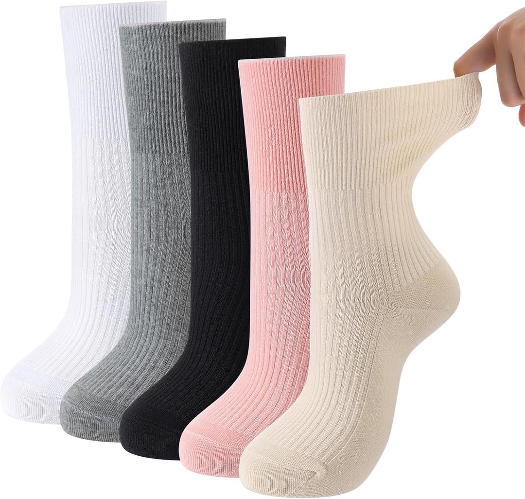 Twistover 5 Pairs Maternity Crew Socks Cotton Loose Fitting Labor Delivery Pregnancy Socks for Swollen Feet(Classic,Multicolor)