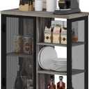BON AUGURE Liquor Cabinet Bar for Home, Farmhouse Coffee Storage Cabinet for Kitchen, Small Wood Sideboard Buffet Station Cabinets with Door (Dark Grey Oak, 36")