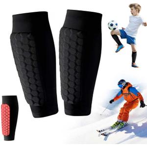 Soccer Shin Guards Ski Guards Gel Pads Shin Defender Shin Guards for Kids Youth Adult, Calf Compression Sleeve with Honeycomb Pads for Football & Skiing (Large, Black)