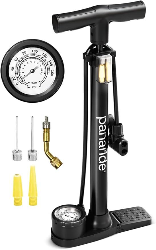 Bike Pump Floor, Advanced Bike Tire Inflator, Bicycle Hand Air Pump with Dual Presta and Schrader Valves, Handheld Pump, Suitable for Road and Mountain Bikes, Baby Stroller, Balls, Pressure Gauge