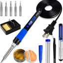Soldering Iron Kit, 80W Soldering Iron Pen with Adjustable Temperature, LCD Display, ON/OFF Switch, 5 Tips, Solder Wire, Stand with Sponge, Pump, Paste, Tweezer, Blue