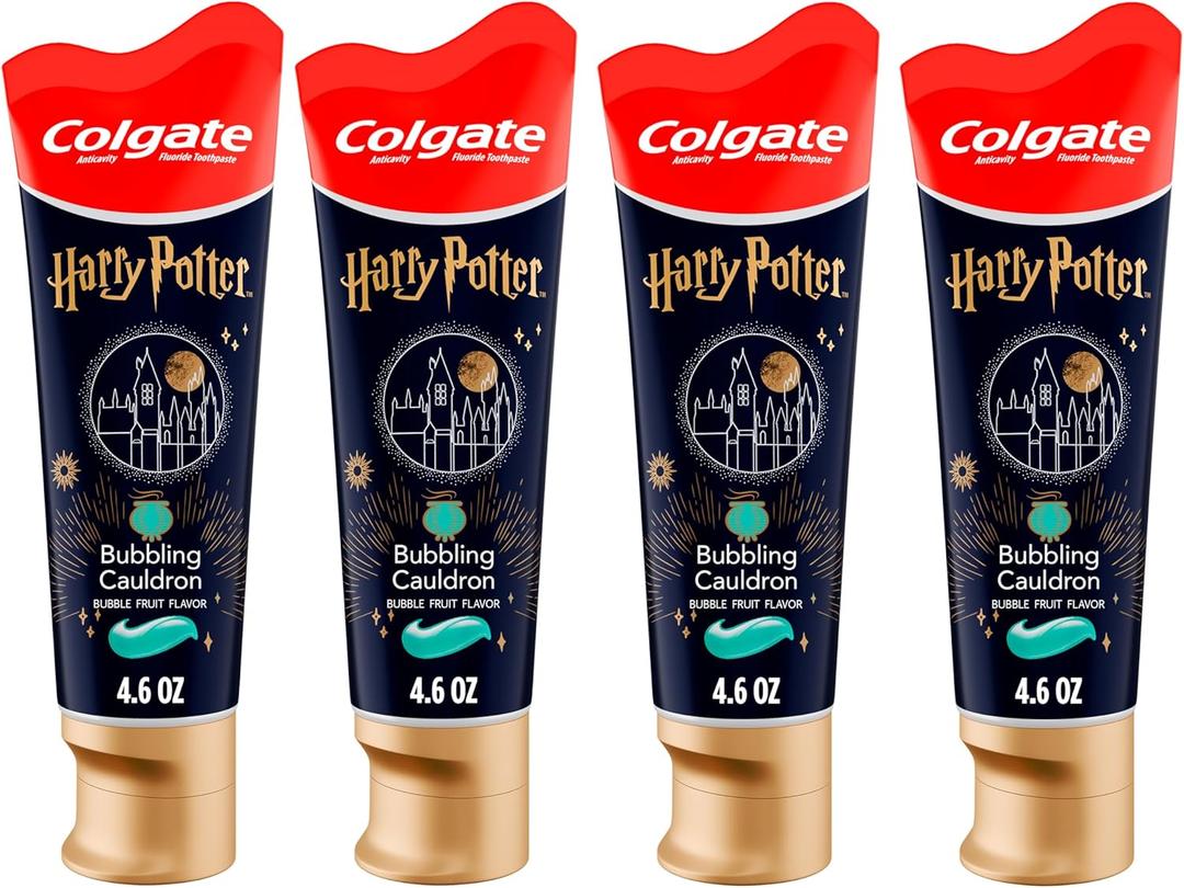 Colgate Harry Potter Kids Toothpaste with Fluoride, 4 Pack, Bubbling Cauldron Bubblegum Toothpaste Flavor, Ages 2+, Sugar Free and Gluten Free, 4.6 Oz Tubes