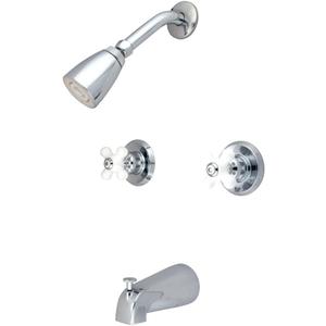 Kingston Brass KB241PX Magellan Tub and Shower Faucet Porcelain Cross Handle, Polished Chrome,5-Inch Spout Reach