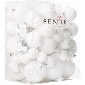 Christmas Ball Ornaments Set Assorted Shatterproof Ornaments 63 PCS Shaped Styles Xmas Tree Holiday Decorative,White