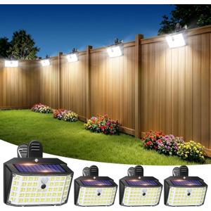 LUHLEE 176LED Clip on Solar Lights Outdoor, 800LM Solar Motion Lights Outdoor with 180 Wide Angle, IP65 Waterproof Portable Solar Fence Lights Outdoor for Fence, Gutter, Garden, Camping, Patio 4Pack