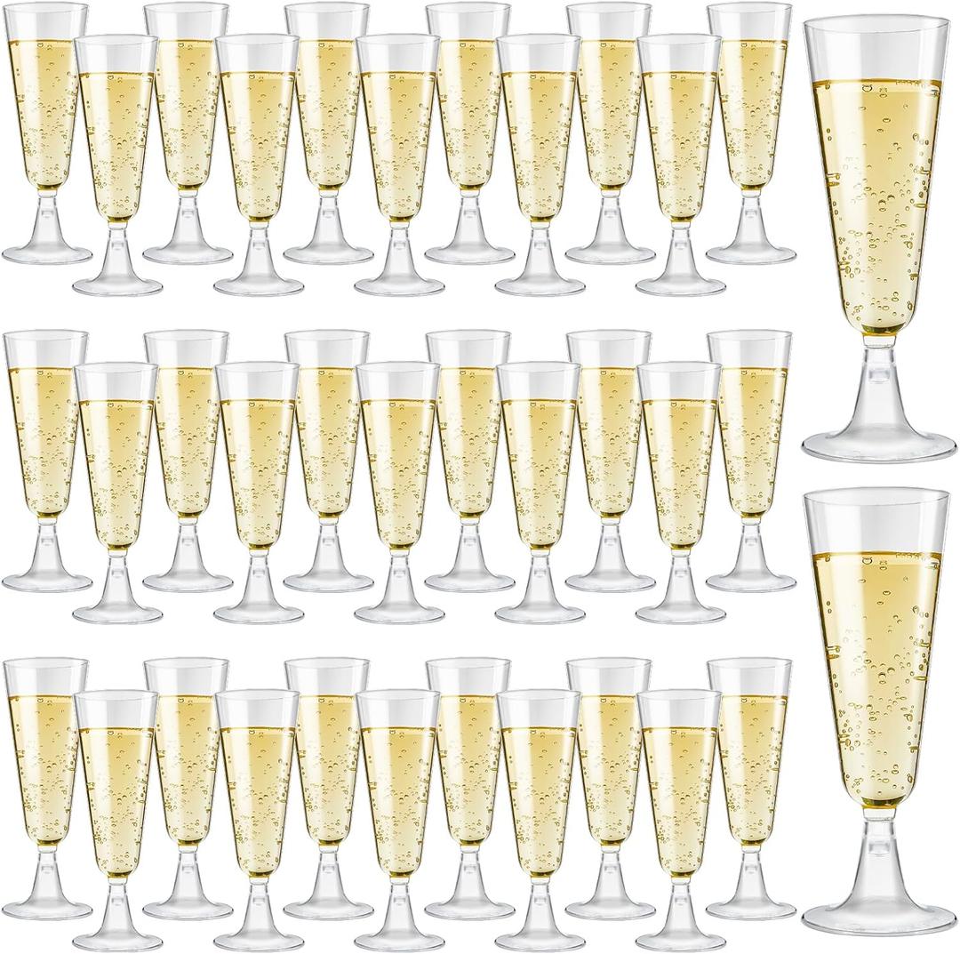 40 Pack Plastic Champagne Flutes, 5.5 OZ Disposable Champagne Glasses Clear Mimosa Flutes for Party, Wedding, Birthday Decorations
