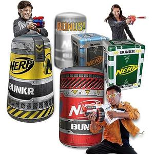 NERF BUNKR Officially Licensed Battle Royale Inflatable Bunker Battlezone - 13  Piece Barricade Set Crates Barrels