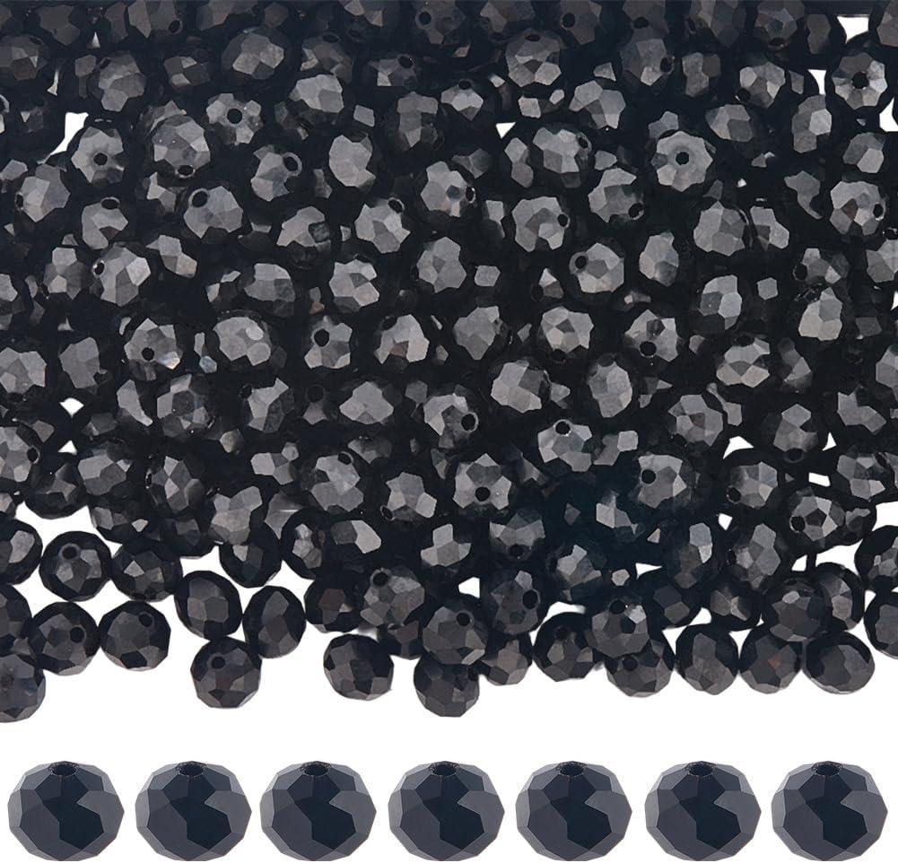 1 Box 10 Strands 830PCS Faceted Czech Rondelle Glass Beads with Holes Crystal 6MM Black Opaque Small Loose Spacer Charms Bead Bulk for Jewelry Making Earrings Necklace DIY Craft Supply