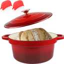 CUKOR 7QT Dutch Oven Pot With Lid, Ceramic Dutch Ovens for Sourdough Bread Baking, Enameled Cast Iron Bread Cooking Pot, Non-Stick, Oven Safe (10 Pcs Bread Paper Liners) (Red)