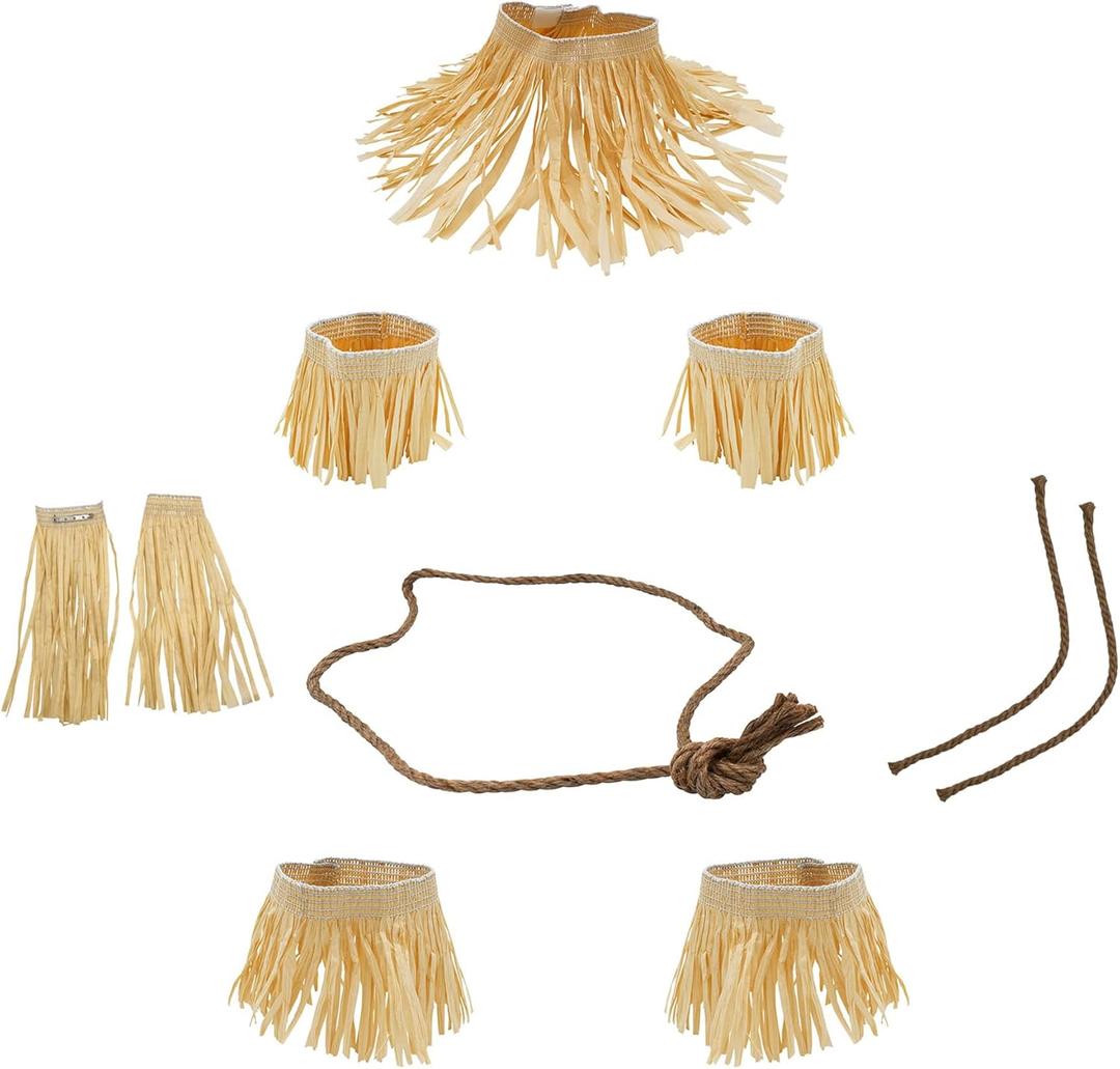 Nicky Bigs Novelties Adult Scarecrow Faux Straw Kit Cuffs Neck Arms Legs Rope Belt Clips on Hat 10 Piece Halloween Costume Accessory Set DYI Decoration