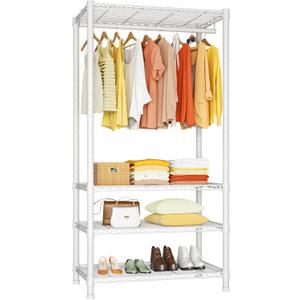 Ulif H2 Heavy-Duty Portable Closets, 4-Tier Freestanding Garment Rack Suit for Small Space and Corner, Closet Organizer System Portable Closet Wardrobe, Max Load 500 LBS, White