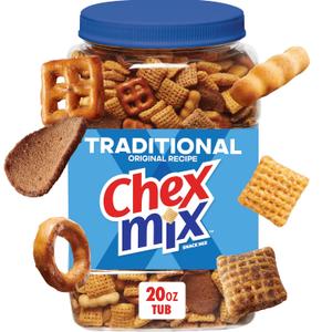 Traditional Chex Mix, Original Recipe, Resealable Tub, 20 oz | Corn & Wheat Chex, Rye Chips, Squiggle Breadsticks, Pretzels, 50% Less Fat than Regular Potato Chips (EXP 04/24/27)