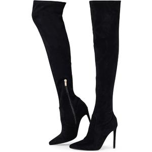 Elisabet Tang Thigh High Boots Over the Knee Boots for Women,Sexy 4.3 inch Stilettos High Heels Boots Stretch Suede Long Pointed Toe Shoes 9.5