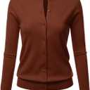 LALABEE Women's Crew Neck Gem Button Long Sleeve Soft Knit Cardigan Sweater Mocha S