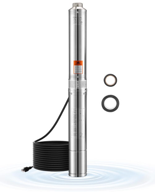VEVOR Deep Well Submersible Pump, 1.5 HP Output Power, 115V, 31.7 GPM Flow 276 ft Head, with 32.81 ft Cord, Stainless Steel Water Pump, for Industrial, Irrigation, and Home Use, IP68 Waterproof Grade