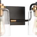 SOLFART Vintage Bathroom Vanity Light Black Bathroom Light fixtures Over Mirror Metal with Clear Glass Brass Fixtures Wall Mount Wall Lighting Sconce (2 Lights)