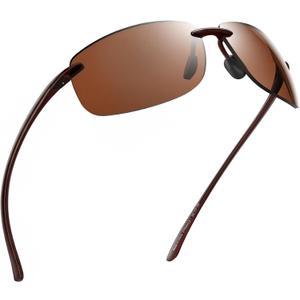 JIM HALO Sport Sunglasses for Men Women TR90 Rimless Frame for Running Fishing Cycling Driving (Polarized Brown)
