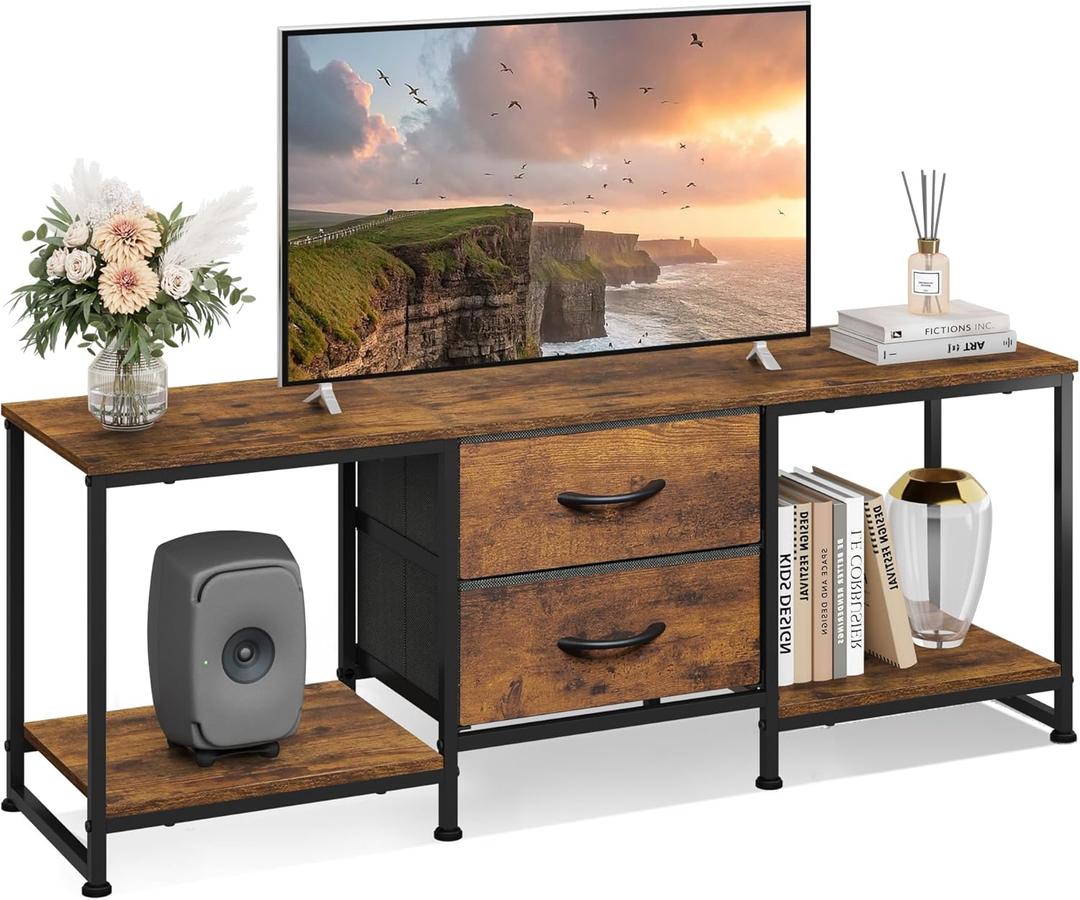 WLIVE TV Stand Dresser with 2 Drawers, Entertainment Center for 50" Inch TV with Open Storage Shelves, Industrial Media Console for Bedroom, Living Room, Rustic Brown