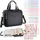 WIRIBEY Bible Cover Case for Women, Large Bible Bag with Shoulder Strap, Bible Study Supplies Bible Journaling Kit with Bible Highlighters, Mothers Day Christian Gifts for Women, Black