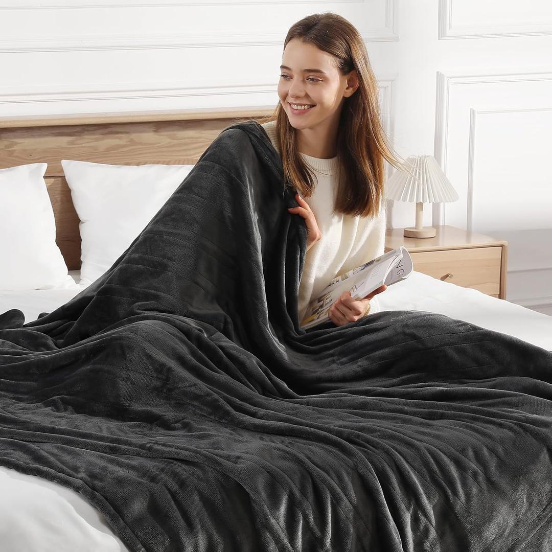 Heated Blankets King Size Electric Blankets 100''X90'', Soft Plush Flannel with Dual Controllers, 5 Heating Level & 10 Hour Auto Off, ETL Certified & Machine Washable, Gifts for Grandma(Charcoal Grey)