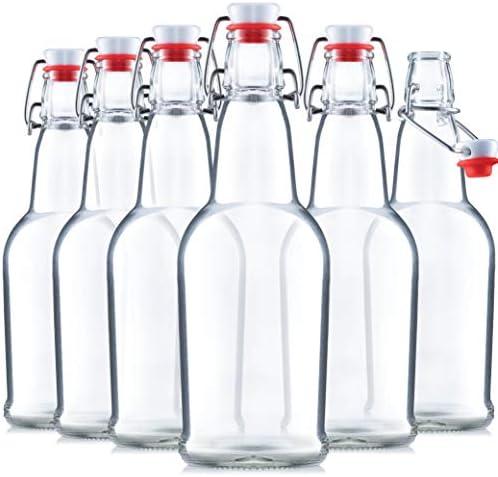 Swing Top Glass Bottles with Airtight Lids, Flip Top, for Carbonated Drinks, Kombucha Bottles, 2nd Fermentation, Water - 16 Ounces - 5 Pack