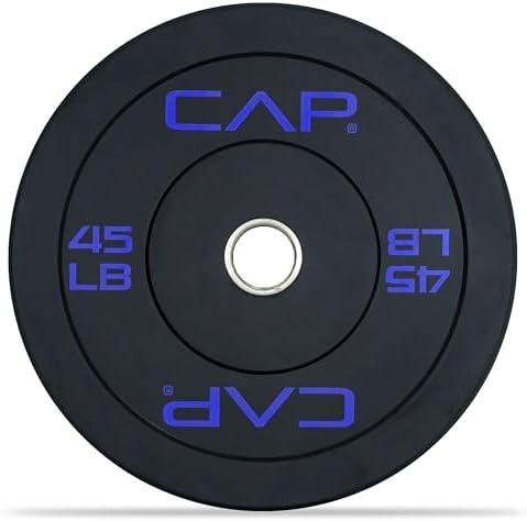 CAP Barbell 45Lb Rubber Olympic Bumper Plate Blue Logo, Black (Pair of 2)
