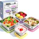 4Pack Stainless Steel Container with Lids Set, (13.5, 24, 34, 47oz) Nesting Design Lunch Boxes, Toddler Snack Containers, Leakproof Lunch Containers